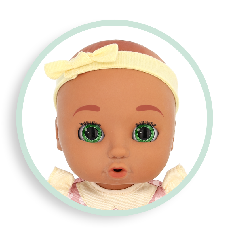 cute doll green eyes big eyes yellow headband Alex genderneutral
